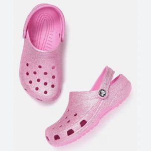 Crocs- Unisex Classic Glitter Pink Clogs Slip On Everyday Shoes Men 13 Women 15